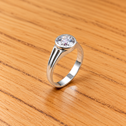 Pure Silver Round Brilliant Stone Ring