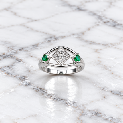 Pure Silver Ring with Green & White Stones