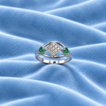 Pure Silver Ring with Green & White Stones