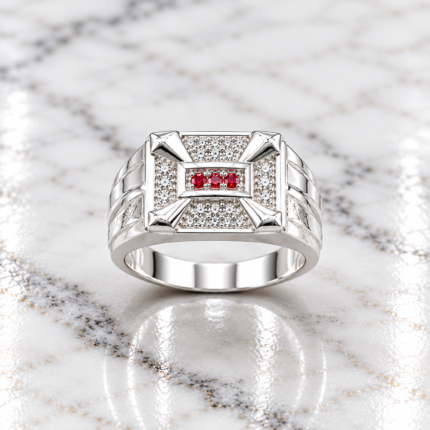 Handcrafted Pure Silver Triple-Stone Ring for Men