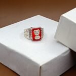 Fine Silver Men’s Ring with Ashoka Emblem & Red Stone