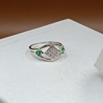 Pure Silver Ring with Green & White Stones