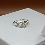 Floral Green & White Stone Pure Silver Ring