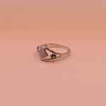 Pure Silver Ring with Green & White Stones