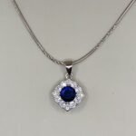 Royal Blue Halo Pendant in 925 Sterling Silver
