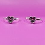 Pure Silver Heart Design Toe Ring with Green & Pink Stones