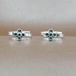 Pure Silver Dual-Tone Toe Ring with Green & Pink Stones