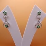 Pure Silver Women’s Floral Drop Earrings with Green Stones – Elegant Sparkle