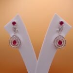 Pure Silver Women’s Teardrop Earrings with Red Stone – Elegant Sparkle Design
