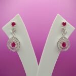 Pure Silver Women’s Teardrop Earrings with Red Stone – Elegant Sparkle Design