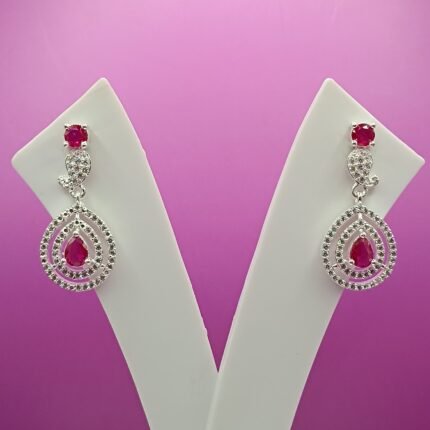 Pure Silver Women’s Teardrop Earrings with Red Stone – Elegant Sparkle Design