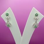 Pure Silver Women’s Floral Drop Earrings with Green Stones – Elegant Sparkle