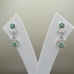 Pure Silver Women’s Floral Drop Earrings with Green Stones – Elegant Sparkle
