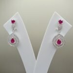 Pure Silver Women’s Teardrop Earrings with Red Stone – Elegant Sparkle Design