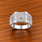 Stylish Fine Silver Square Pattern Ring for Men