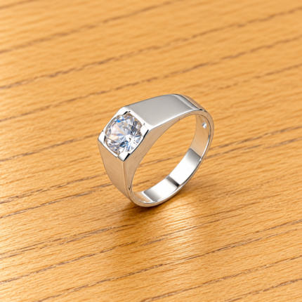 Classic Pure Silver Round Stone Ring