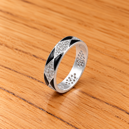 Stylish Pure Silver Ring for Men with Black Texture