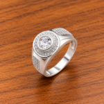 Premium Silver Mens Statement Ring with White Gem