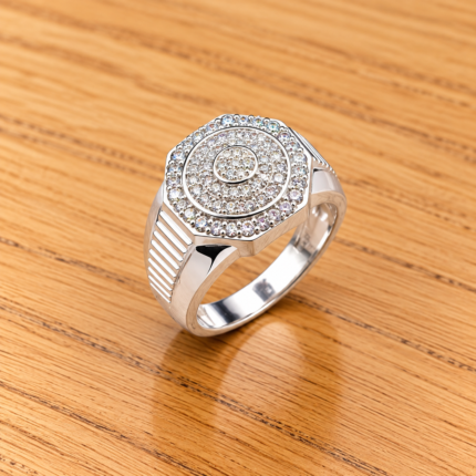 Pure Silver Classic Circle Stone Studded Ring