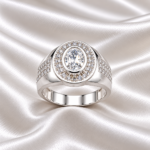 Premium Silver Mens Statement Ring with White Gem