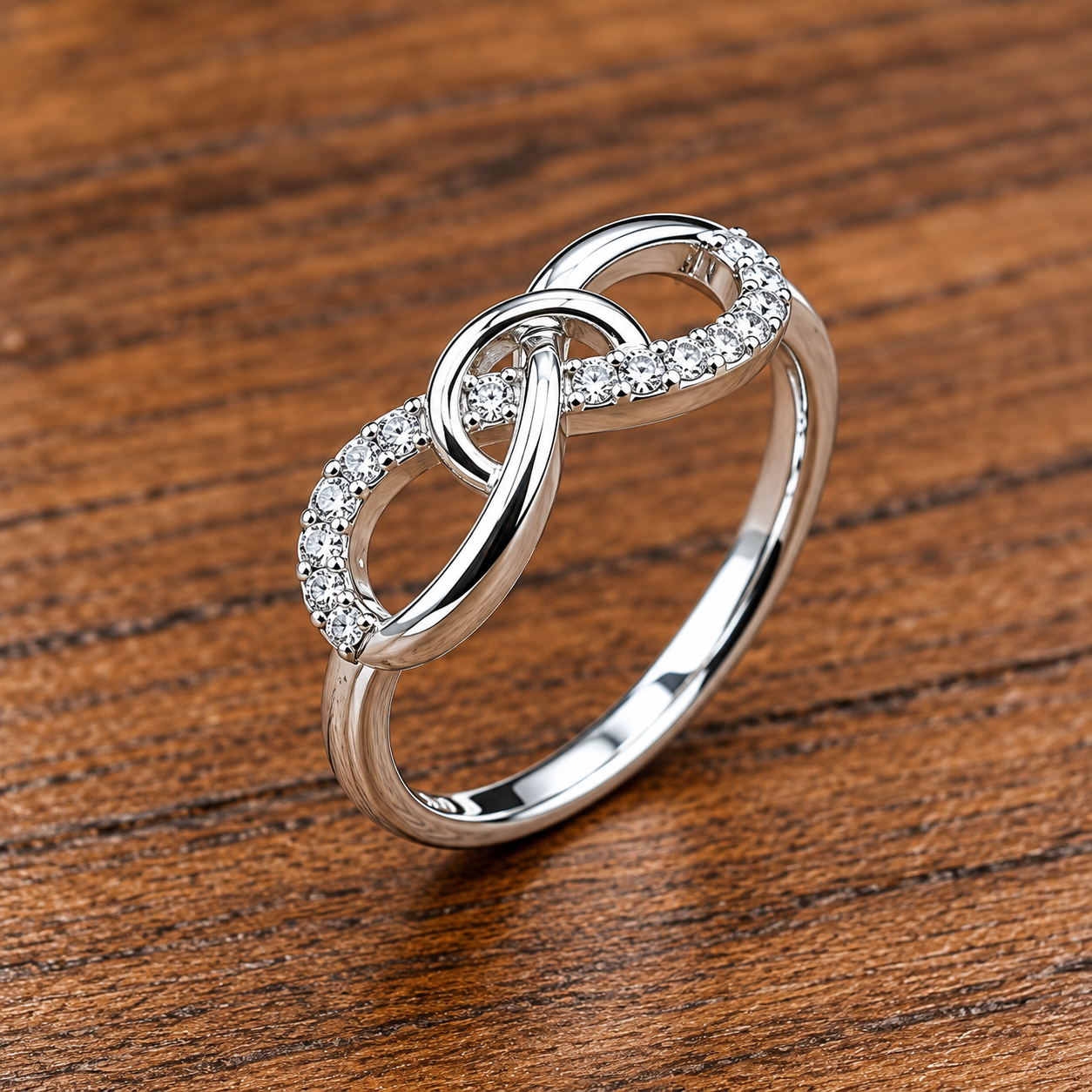 Pavé Infinity Knot Ring on Wood Infinity 925 Silver Ring