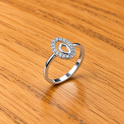Pure Silver Oval Stone Studded Designer Ring