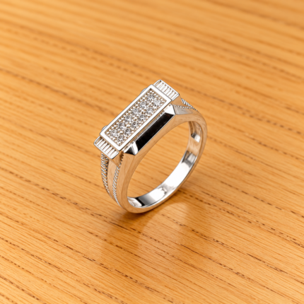 Elegant Pure Silver Men’s Geometric Texture Ring