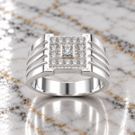 Stylish Fine Silver Square Pattern Ring for Men