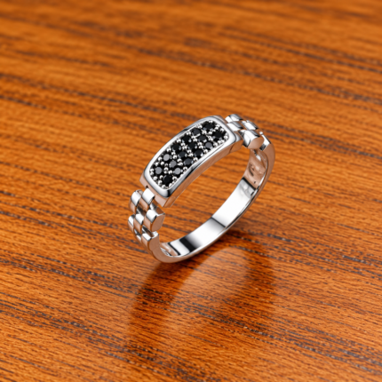 Elegant Pure Silver Ring with Black Stone