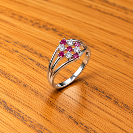 Elegant Pink & White Stone Pure Silver Ring