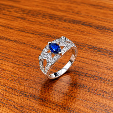Pure Silver Blue Stone Designer Ring