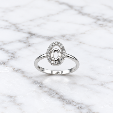 Pure Silver Oval Stone Studded Designer Ring