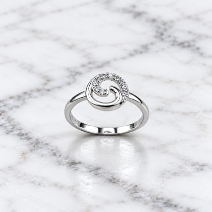 Pure Silver Crescent Sparkle Ring