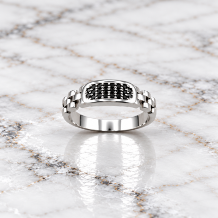 Elegant Pure Silver Ring with Black Stone