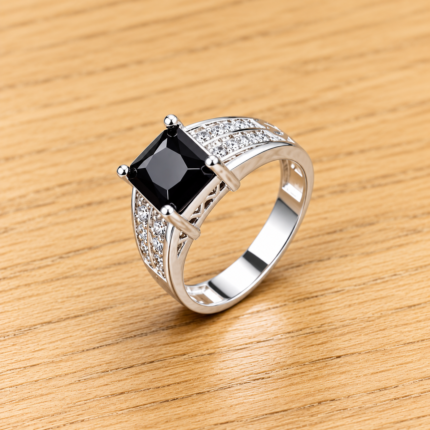 Elegant Pure Silver Ring for Men with Premium Black Stone