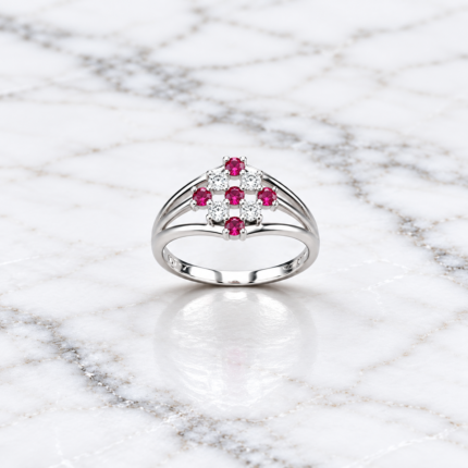 Elegant Pink & White Stone Pure Silver Ring