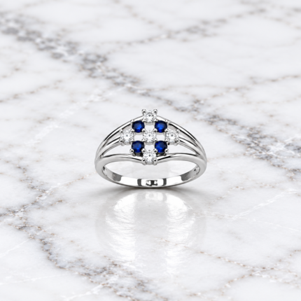 Pure Silver Floral Blue & White Stone Ring