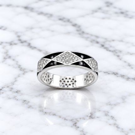 Stylish Pure Silver Ring for Men with Black Texture