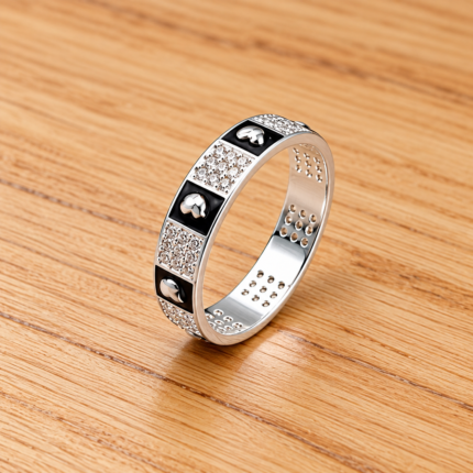 Classic Men’s Pure Silver Ring with Engraved Apple Emblem