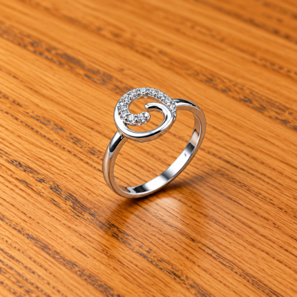 Pure Silver Crescent Sparkle Ring