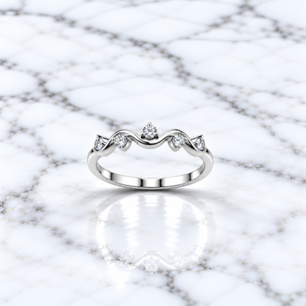 Pure Silver Wave Design Stone Ring for Women