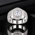 Premium Silver Mens Statement Ring with White Gem