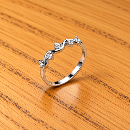Pure Silver Wave Design Stone Ring for Women