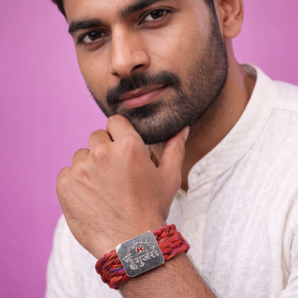 925 Silver Gujjar Moli Bracelet | Red Kalava Sacred Thread with Silver Name Plate | Spiritual & Traditional Wear