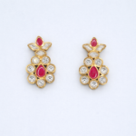 Elegant Gold Polish Designer Earrings with Ruby & Crystal Accents