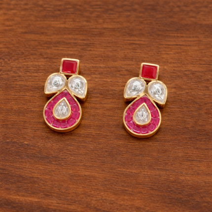 Stylish Gold Polish Pink Enamel Designer Stud Earrings