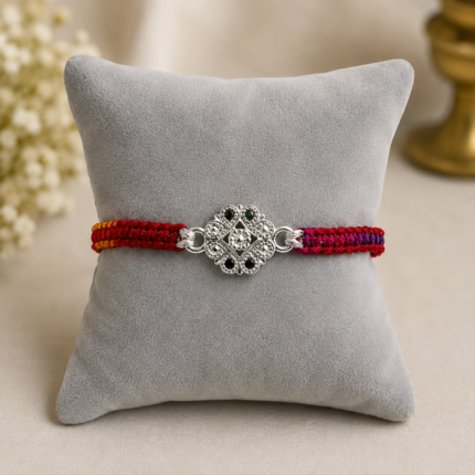 Pure Silver Green Stone Designer Rakhi