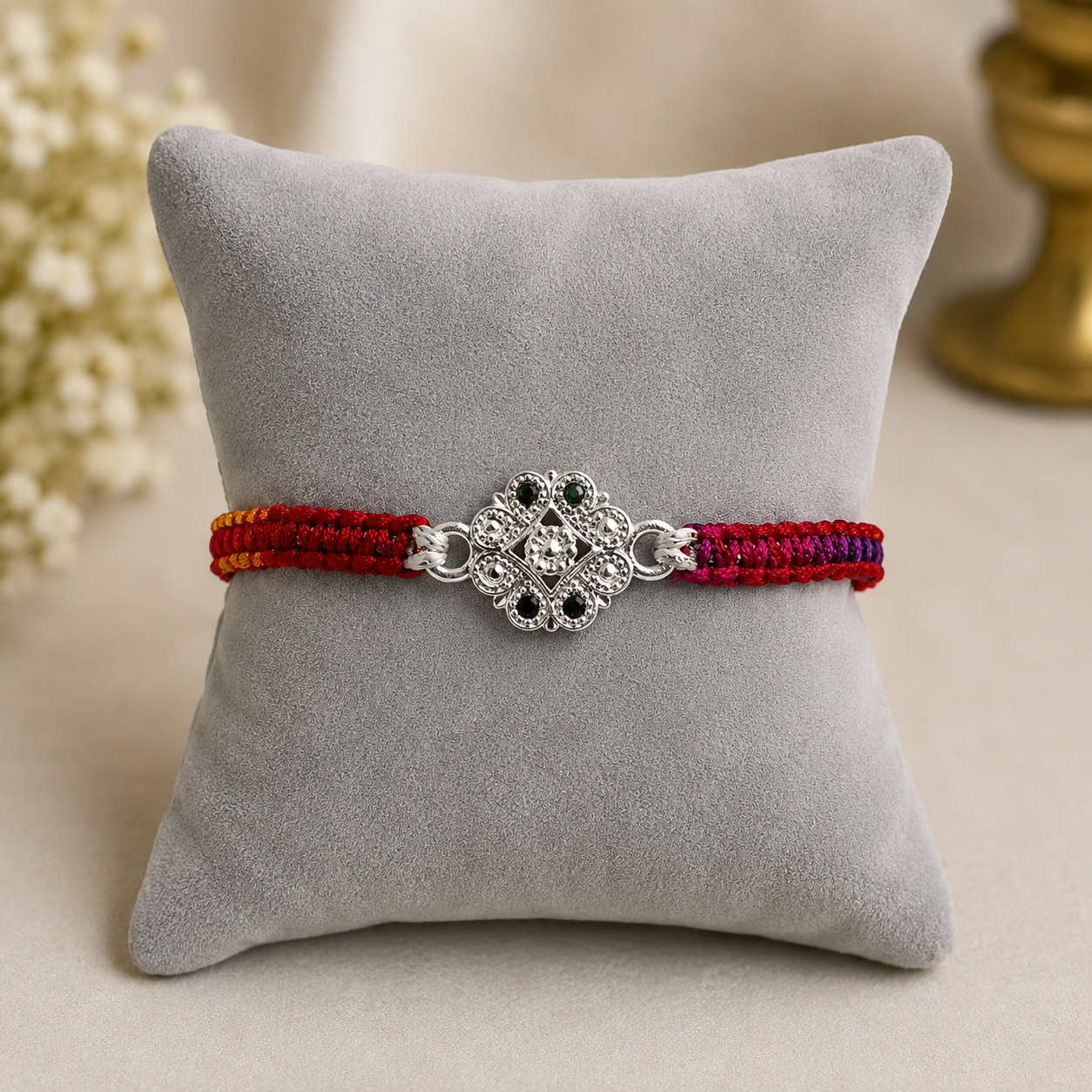 ChatGPT Image Jul 21, 2026, 11_23_00 AM Pure Silver Green Stone Designer Rakhi