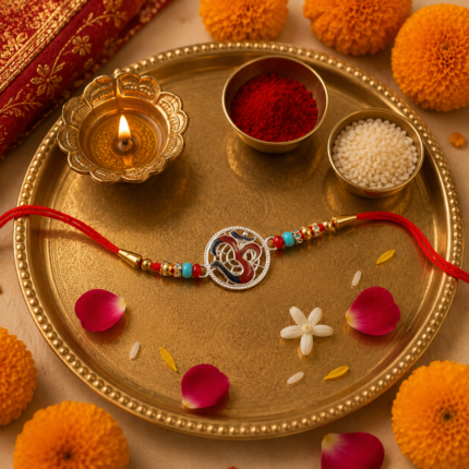 Pure Silver Om Symbol Designer Rakhi | Spiritual Raksha Bandhan Rakhi for Brother