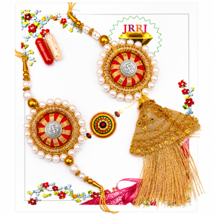 Pure Silver Premium Pearl Couple Rakhi Set